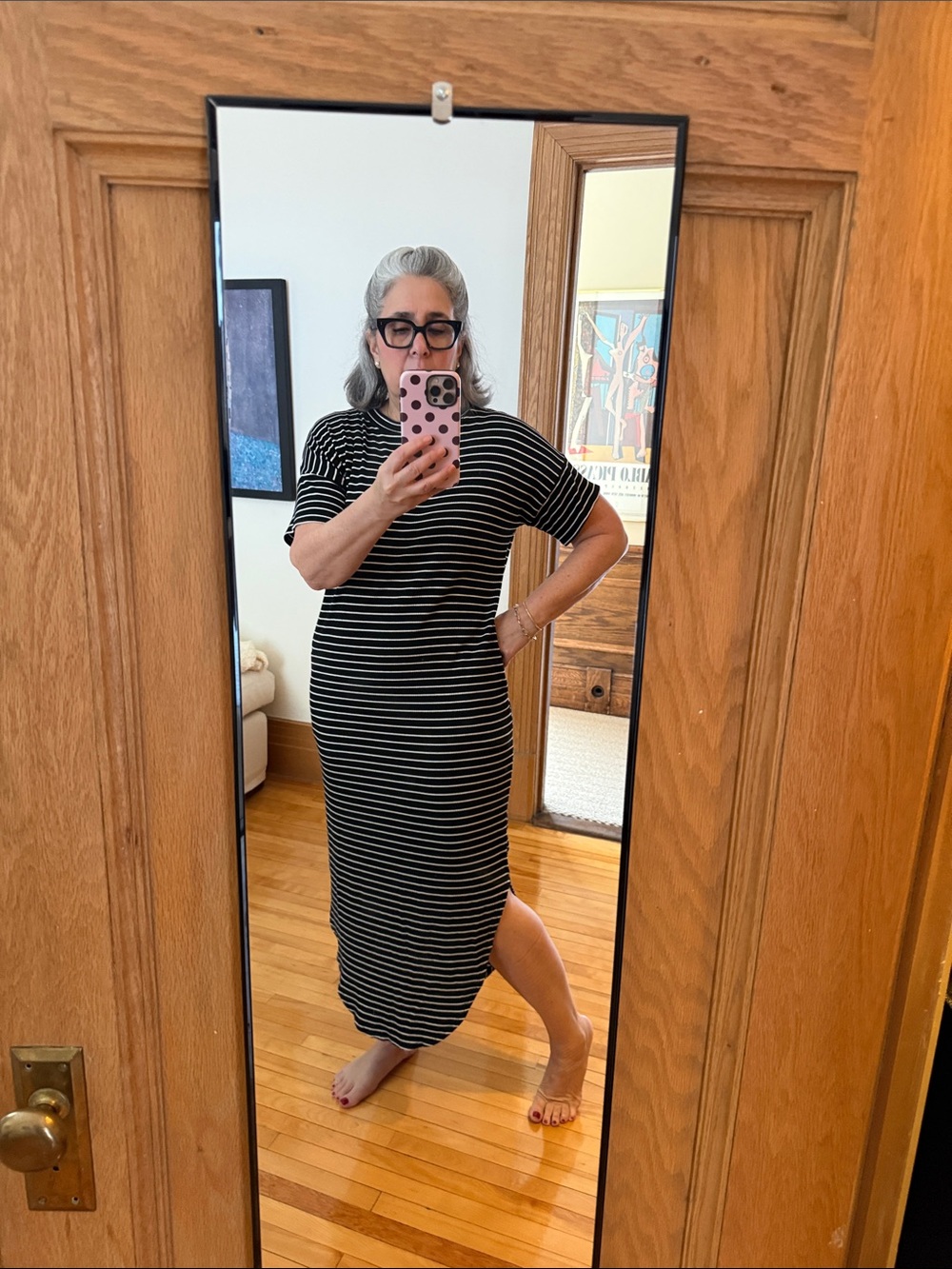 Marlee Los Angeles | Black and White Striped Midi Dress size M